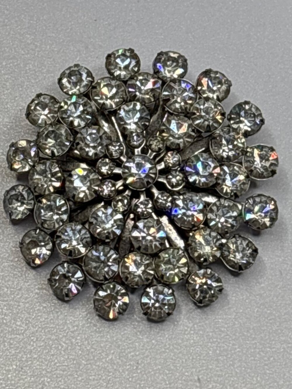 Vintage Round Statement Rhinestone Brooch | Starburst Pattern